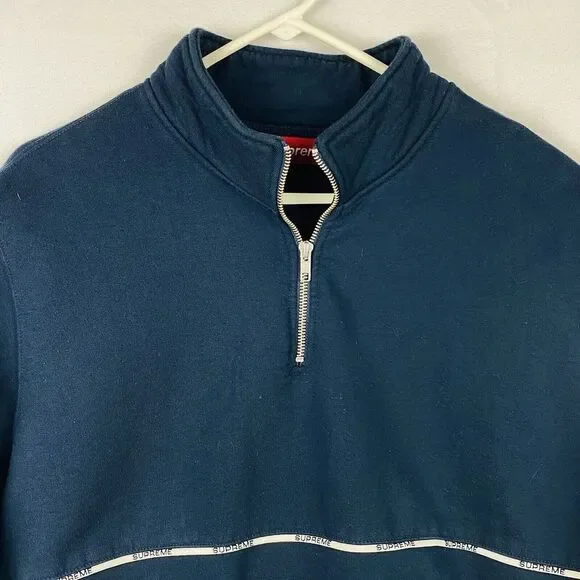Supreme Logo Piping Half Zip Sweatshirt Navy Blue Mens Size Large